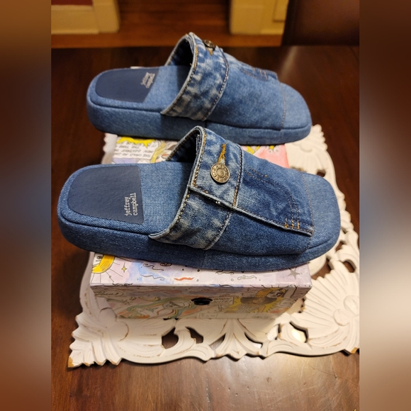Jeffery Campbell Blue Sky Denim Slide Sandal Size 8.5 - Picture 4 of 13